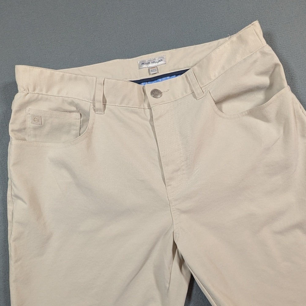 Peter Millar Performance Pants Mens 35/34 Beige Five Pocket Golf Trousers EB66